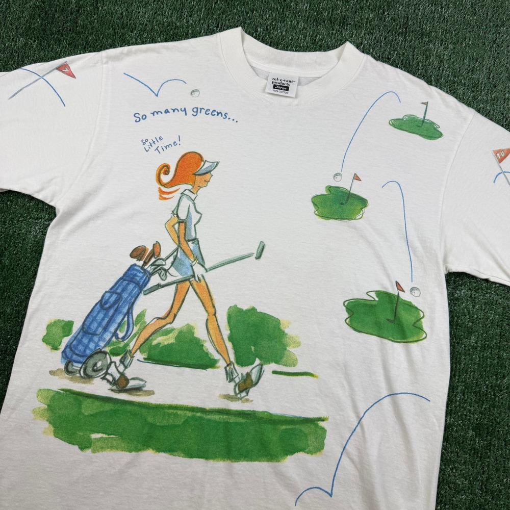VTG 1997 Relevant Products All Over Print Golf Tee Mens Large Single Stitch